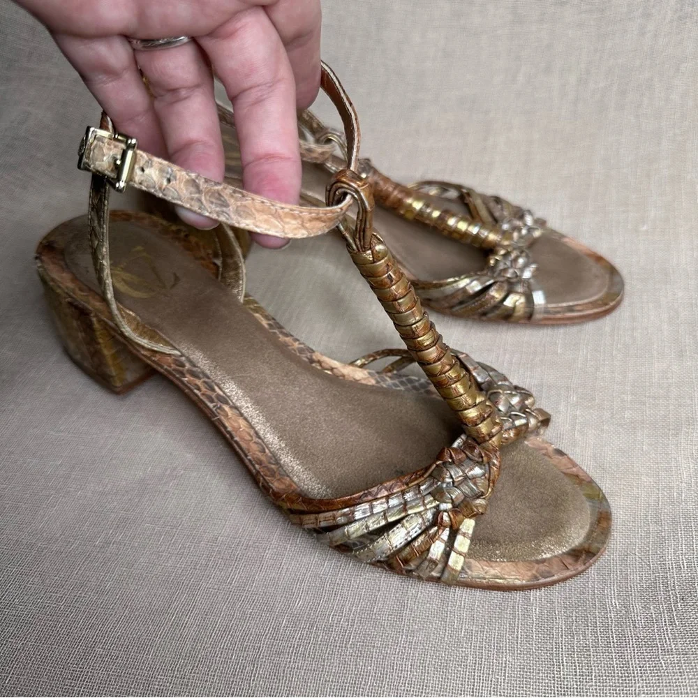 Vince Camuto Forster Reptile Bronze Gold Strappy Sandals 8 - Picture 12 of 14